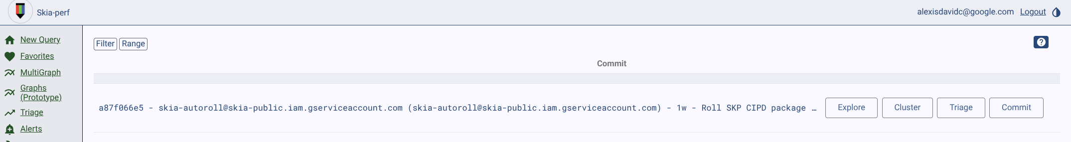 screenshot of perf list of regressions